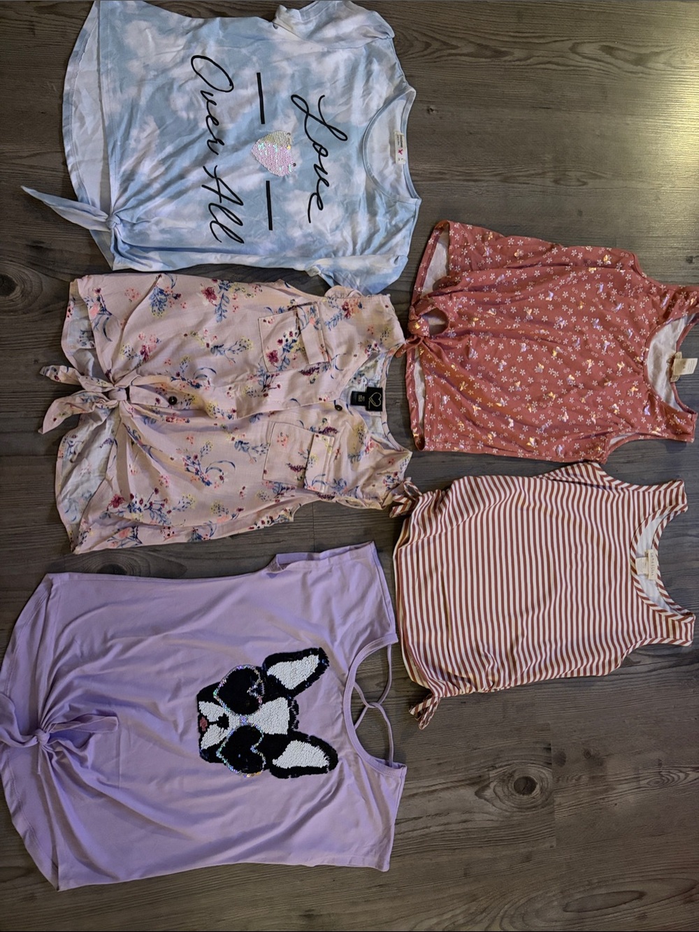 Kids Tie-Front Graphic & Patterned Tops - Pastel Mix